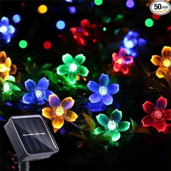 Solar String Flower Lights Outdoor Waterproof 50 LED Fairy Light Decorations - Picture 7 of 7